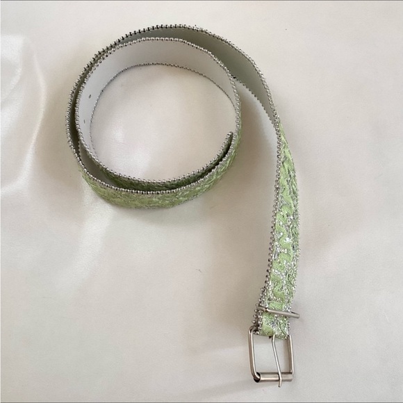 Green Belt Green  Embroidery Silver Hardware SZ M - Picture 2 of 3
